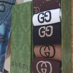 GG Casual Socks in Black, White, Brown, and Tan sock Set one size